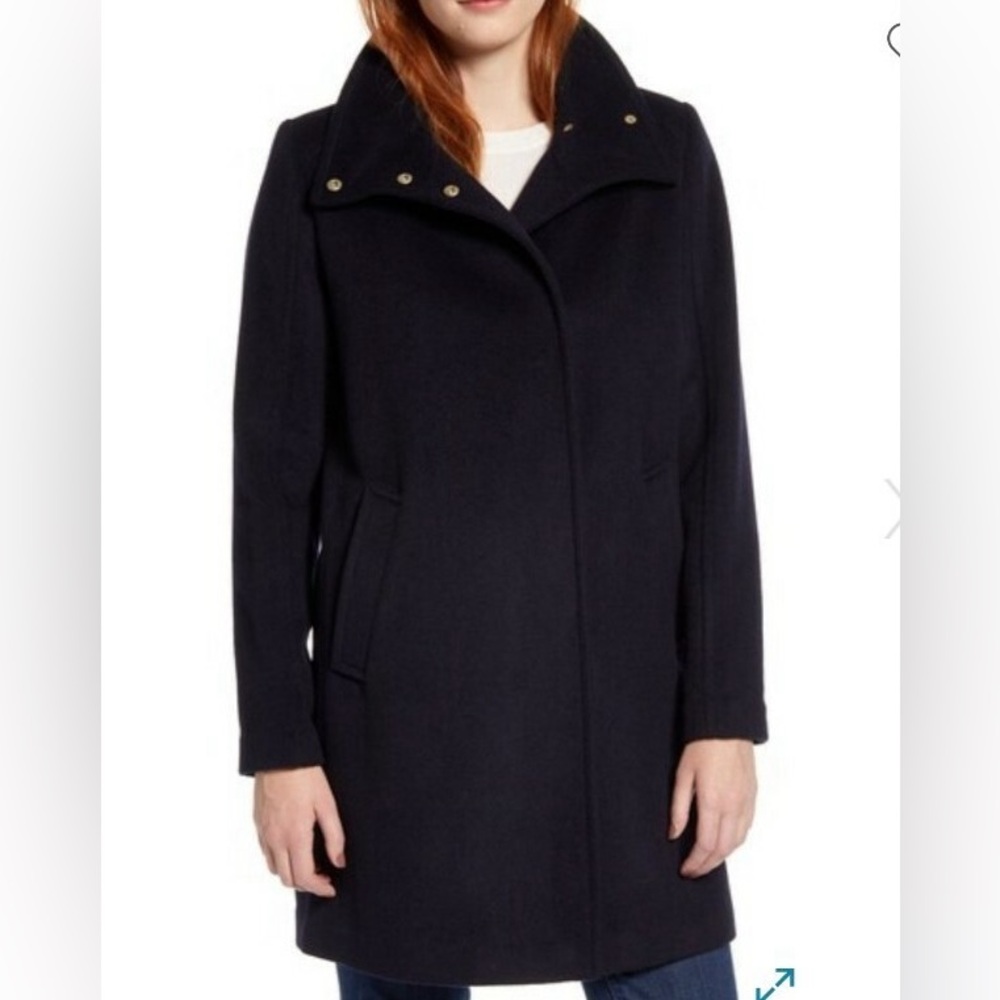 Cole Haan Grandseries Navy Blue Wool Blend Long Line Car Coat